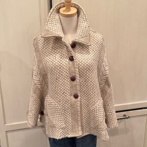Irish wool Knit Cardigan/cape with Button Details